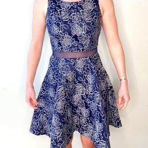 Navy Lace Dress with waist sheer lining